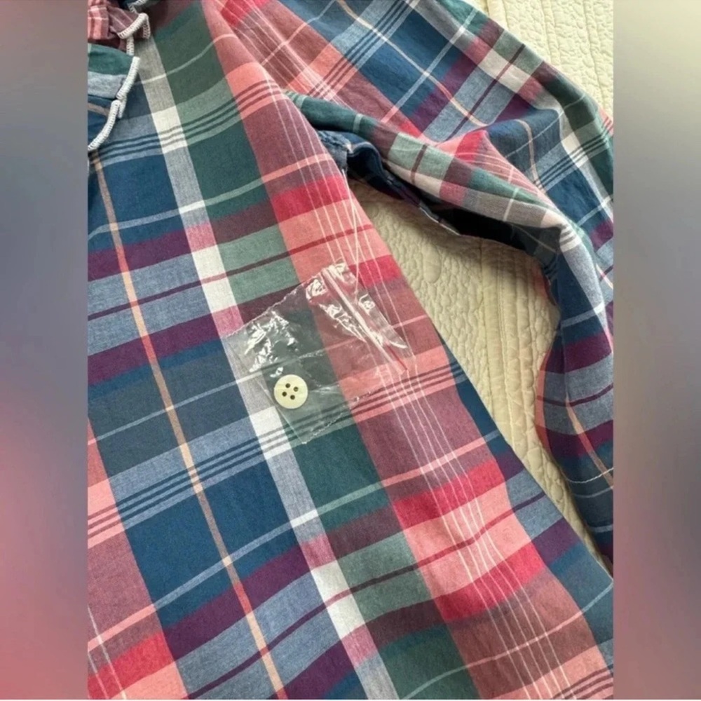 Free People Pink and Blue Plaid Ruffle Collar Button-Up Top - Picture 3 of 7
